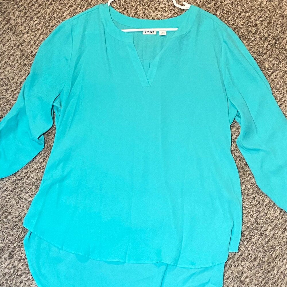 Turquoise Split-Neck Blouse